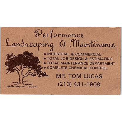 Performance Landscaping & Maintenance Tom Lucas Los Angeles CA Card SSB4-B13