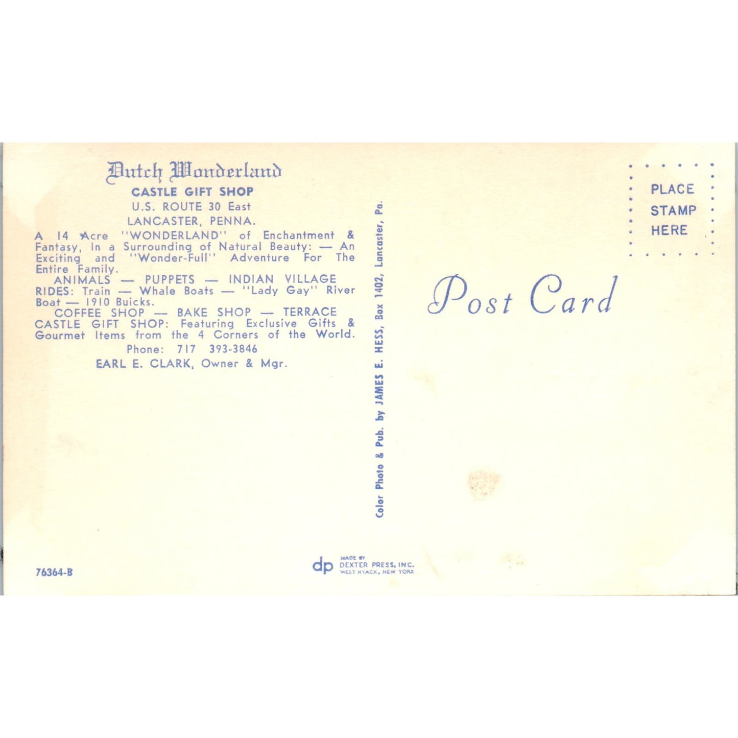 Dutch Wonderland Castle Gift Shop Pennsylvania Dutch Country Postcard PD7