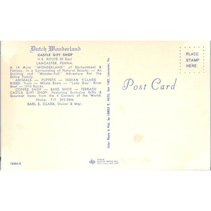 Dutch Wonderland Castle Gift Shop Pennsylvania Dutch Country Postcard PD7