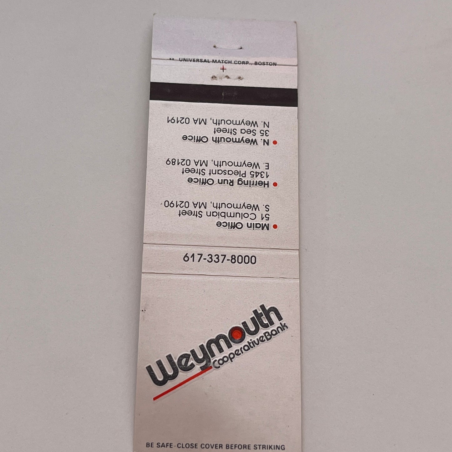 Weymouth Cooperative Bank MA Vintage Matchbook Cover TB6-MB2-3