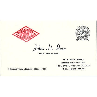 Jules H Rose Houston Junk Co Houston Vintage Business Card SE5-B2