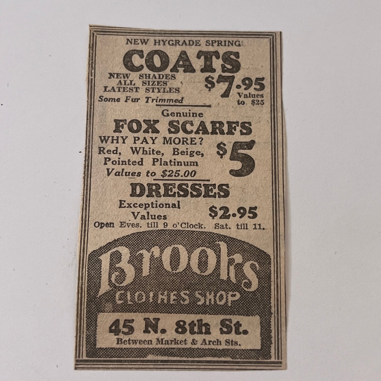 Brooks Clothes Shop Philadelphia PA 1931 Newspaper Ad SAG4-S13