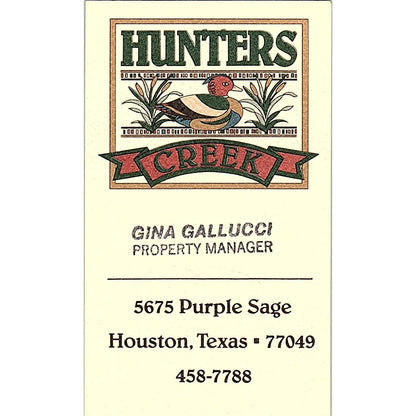 Gina Gallucci Hunters Creek Houston TX Vintage Business Card SE3-B15