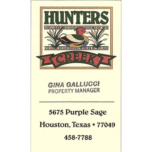 Gina Gallucci Hunters Creek Houston TX Vintage Business Card SE3-B15