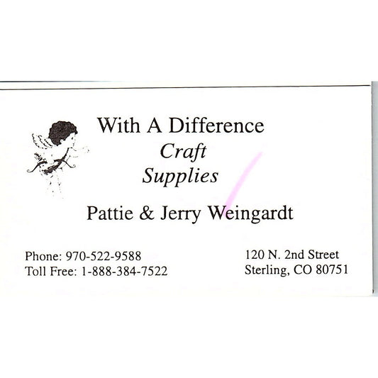 With A Difference Pattie & Jerry Weingardt Sterling CO Vtg Business Card SC9-B10