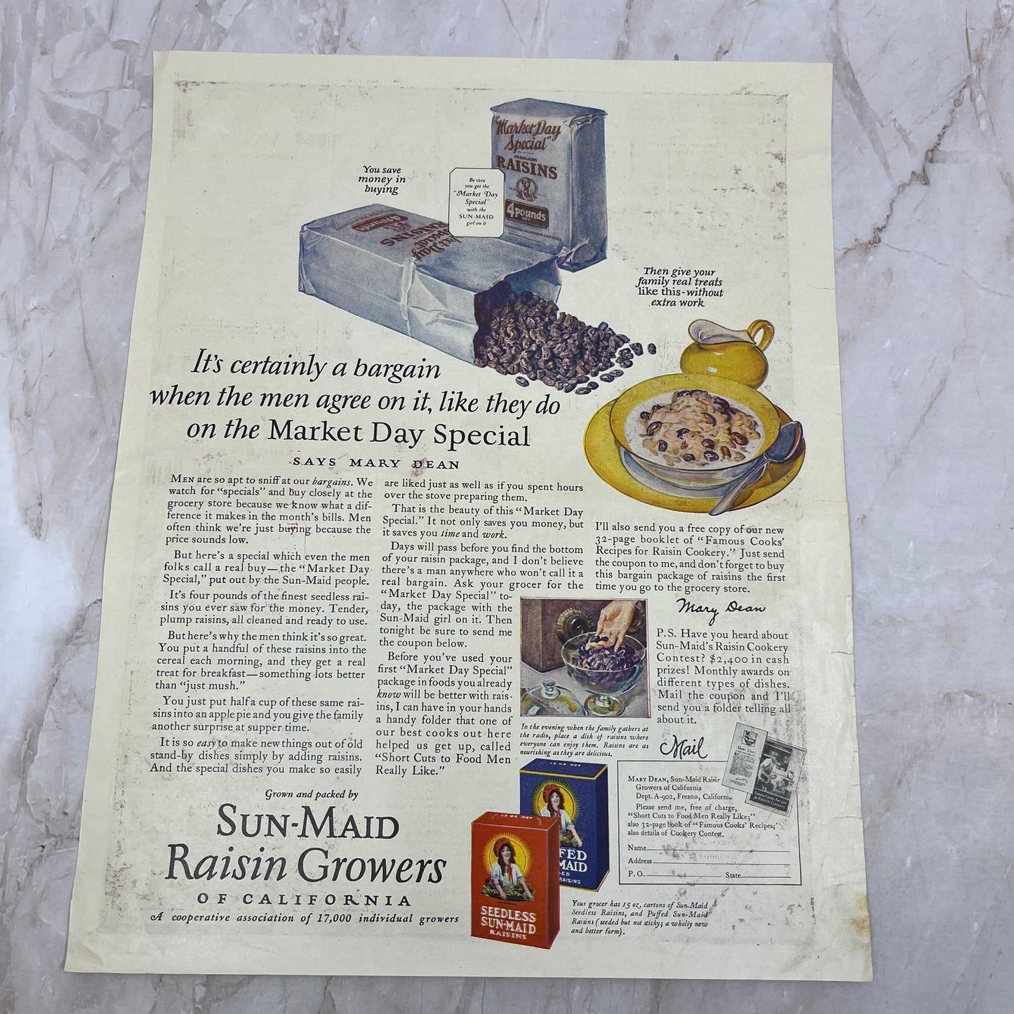 Sun-Maid California Raisins Mary Dean 10x13 Magazine Advertisement FL6-7