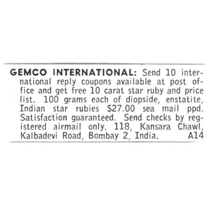 Gemco International Kansara Chawl Kalbadevi Road Bombay India 1972 Ad AF8-S10