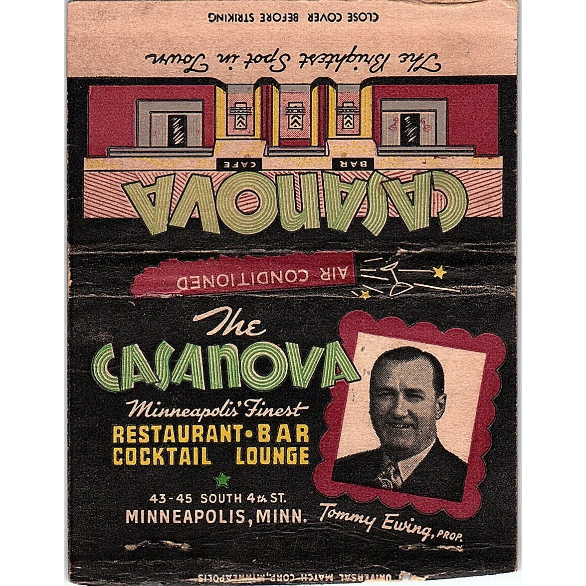 The Casanova Lounge Tommy Ewing Minneapolis Vintage Large Matchbook Cover TH2-Y4