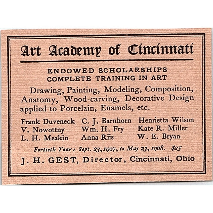 Art Academy of Cincinnati J.H. Gest - 1908 Ad AF5-4