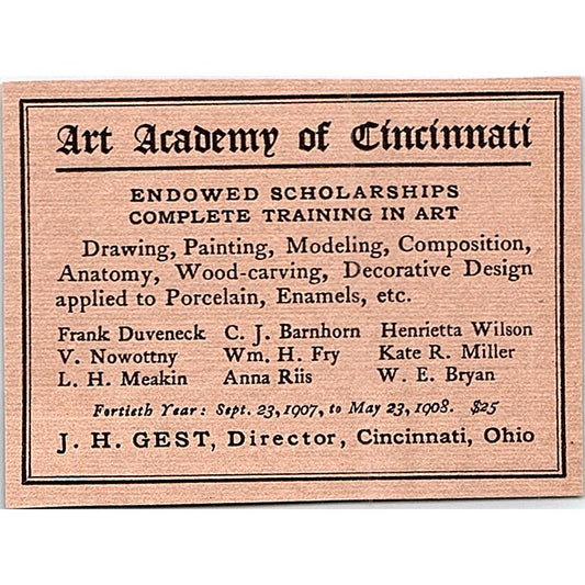 Art Academy of Cincinnati J.H. Gest - 1908 Ad AF5-4
