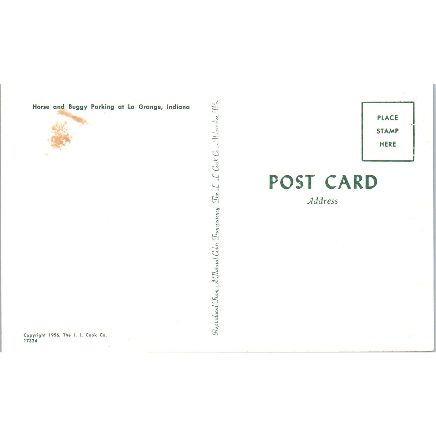 Amish Horse and Buggy Parking Lot at LaGrange Indiana Postcard PD7