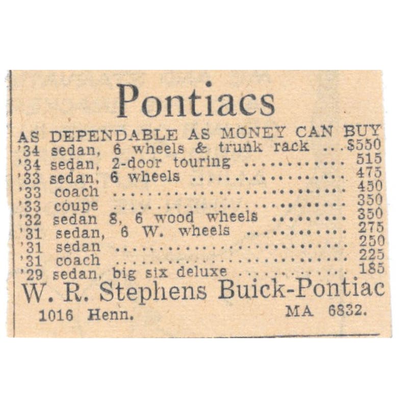 W.R. Stephens Buick-Pontiac Hennepin 1935 Minneapolis Journal Ad AE7-H3