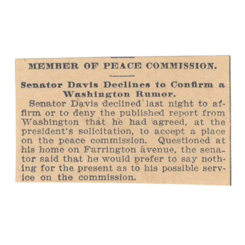 Senator Davis Denies Accepting Peace Commission St Paul 1898 Newspaper Ad AF2-S3