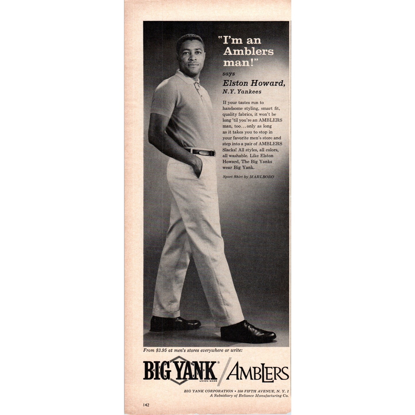 Vintage Elston Howard NY Yankees Baseball Big Yank Amblers Magazine Ad 5x13 V1-1