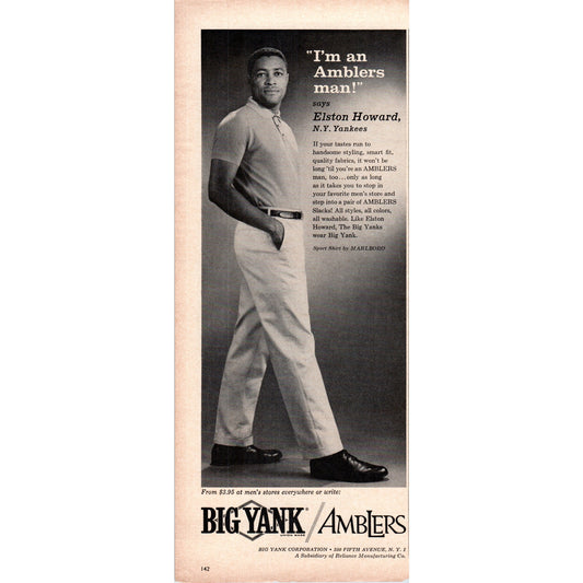 Vintage Elston Howard NY Yankees Baseball Big Yank Amblers Magazine Ad 5x13 V1-1