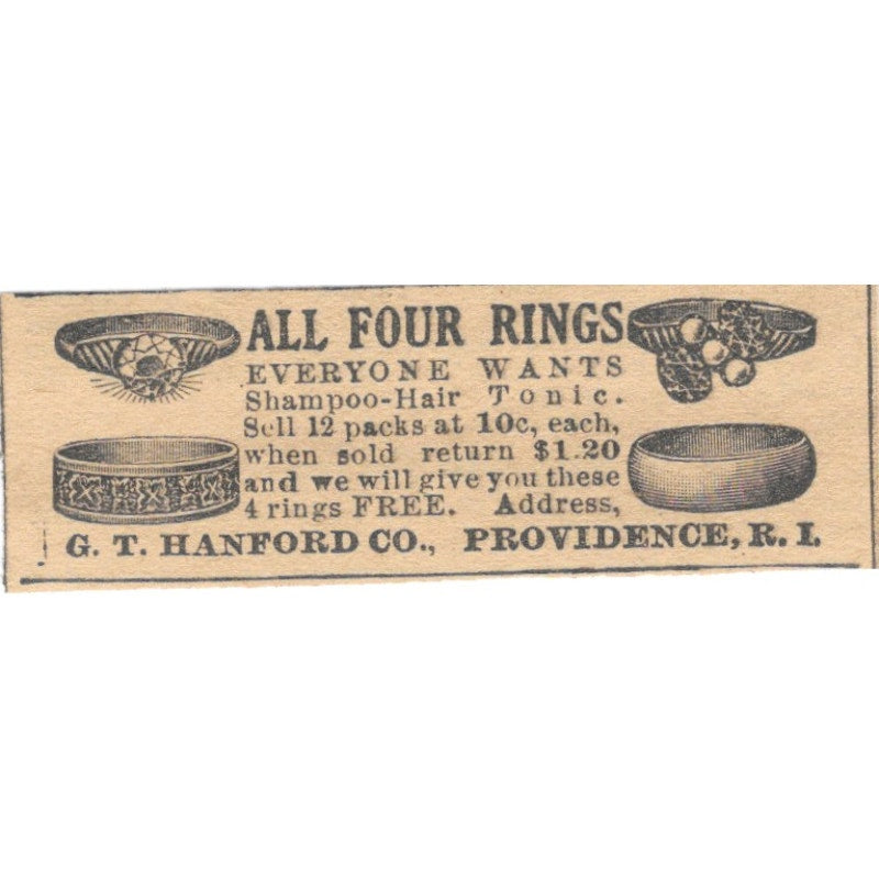 Ring Promotion G.T. Hanford Co Providence RI 1910 Magazine Ad AF1-SS9