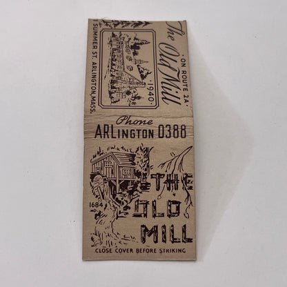 The Old Mill Restaurant Arlington MA Vintage Matchbook Cover TB8-MB-12
