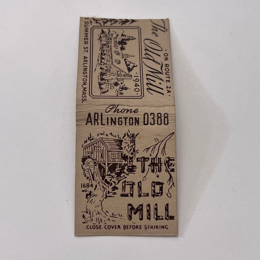 The Old Mill Restaurant Arlington MA Vintage Matchbook Cover TB8-MB-12