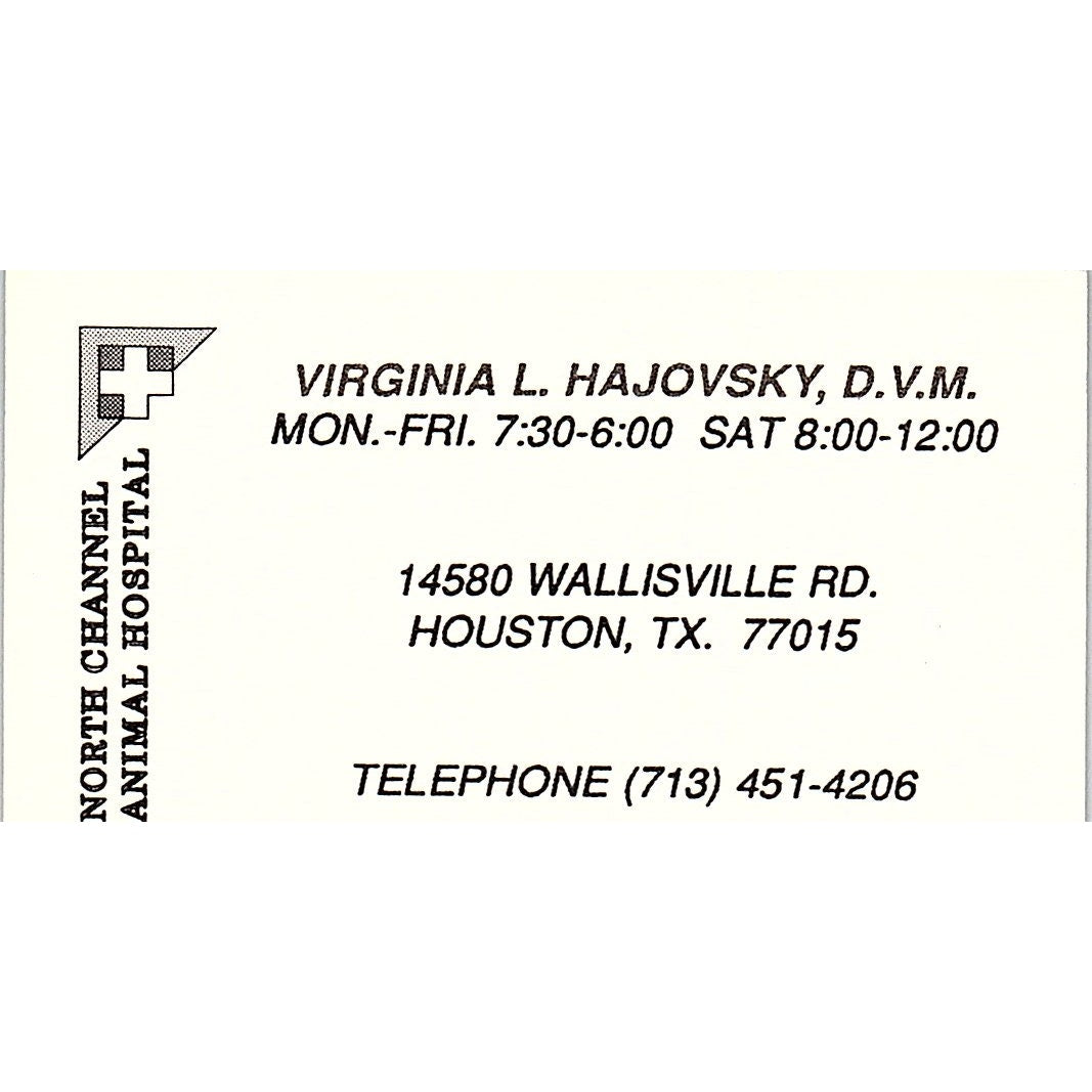 Virginia L Hajovsky North Channel Animal Hospital Houston Business Card SC9-B1