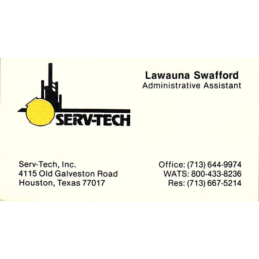 Serv-Tech Lawauna Swafford Houston Texas Vintage Business Card SB4-B2