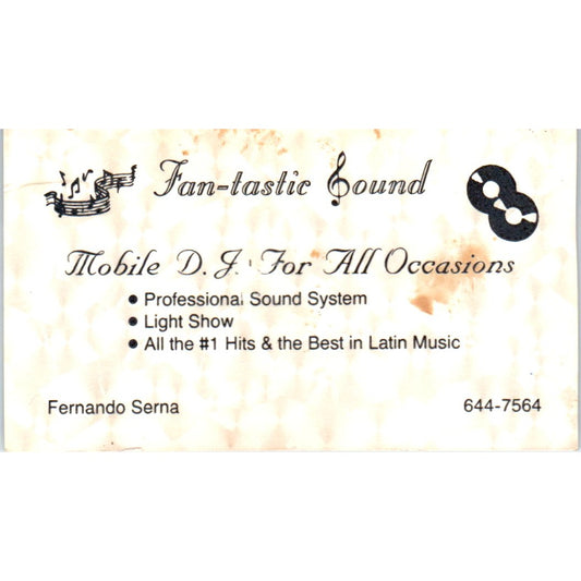 Fan-Tastic Sound Mobile DJ Fernando Serna Vintage Business Card SD8-B12