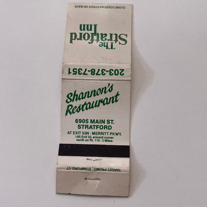 Shannon's Restaurant The Stratford Inn CT Vintage Matchbook Cover TB6-MB1-10