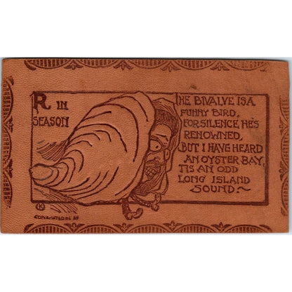 c1906 Bivalvia Oyster Bay Long Island Sound Humor Original Leather Postcard AE2