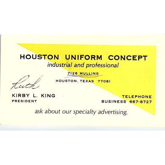 Kirby L King Houston Uniform Concept Houston Vintage Business Card SC9-B13