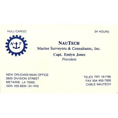 Nautech Marine Surveyors & Consultants, Inc. Capt. Jones Metairie Card SSB4-B13