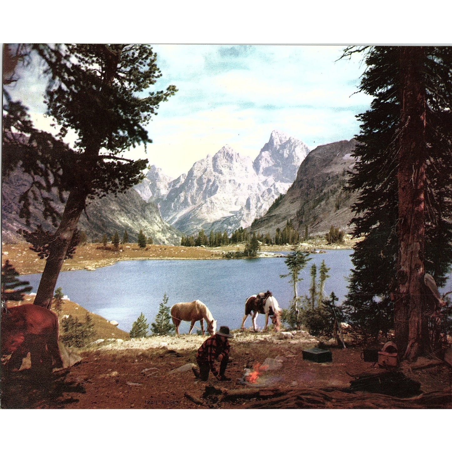 Retro Kitsch Trail Riders Mountain Camping Horses Western Vtg Art Print 8x10 V6