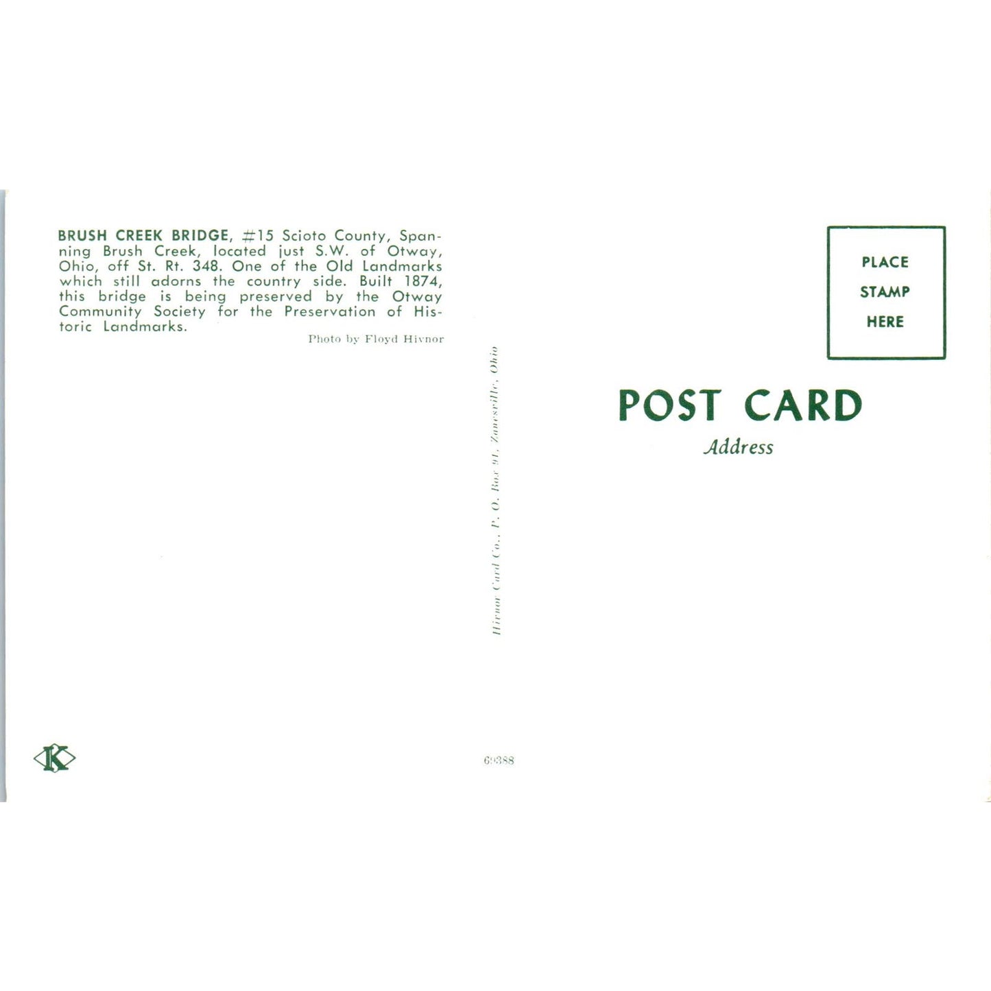 Brush Creek Bridge Scioto County Otway Ohio Covered Bridge Postcard PB10