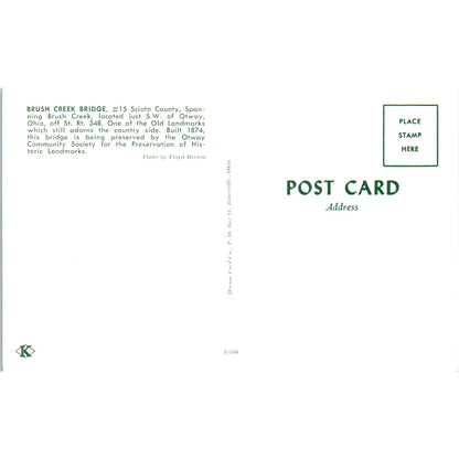 Brush Creek Bridge Scioto County Otway Ohio Covered Bridge Postcard PB10