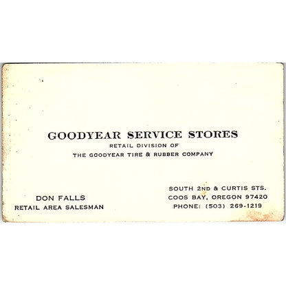 Don Falls Goodyear Tire Service Coos Bay OR Vintage Business Card SE3-B13