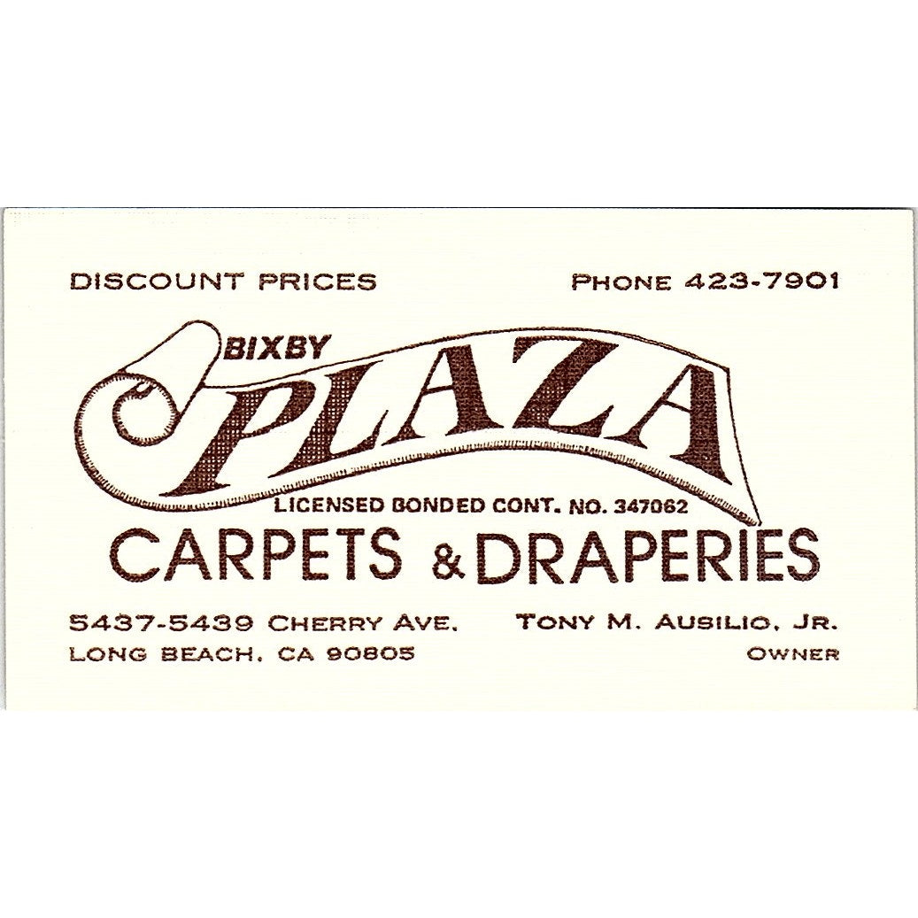 Bixby Plaza Tony M Ausilio JR Long Beach CA Vintage Business Card SF3-B6