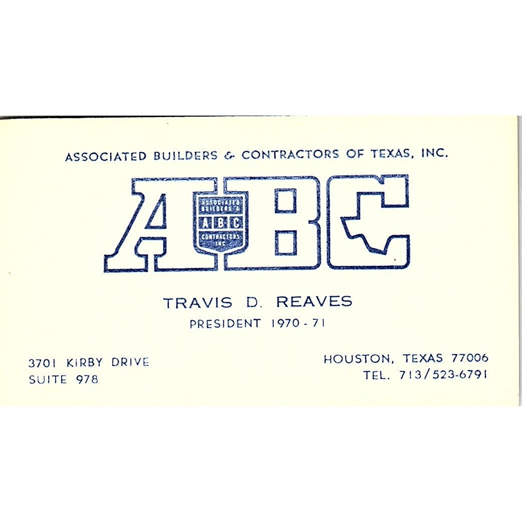 Travis D Reaves Associated Builders & Contractors of Texas Business Card SD9-B3