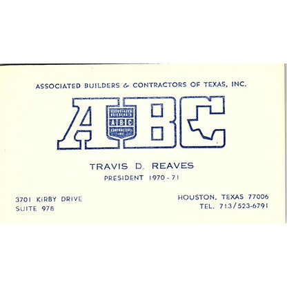Travis D Reaves Associated Builders & Contractors of Texas Business Card SD9-B3