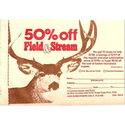Field & Stream Marion Ohio Postal Mailing Card 1977 Ad AF6-5