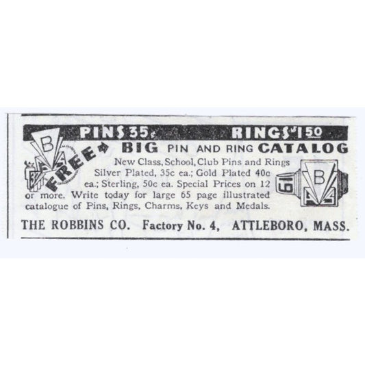 The Robbins Co Attleboro Mass Pins Rings 1930s Magazine Advertisement AE4-I3