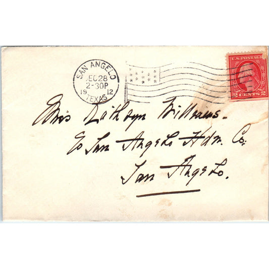 1912 San Angelo TX Williams Postal Cover Envelope TG7-PC1