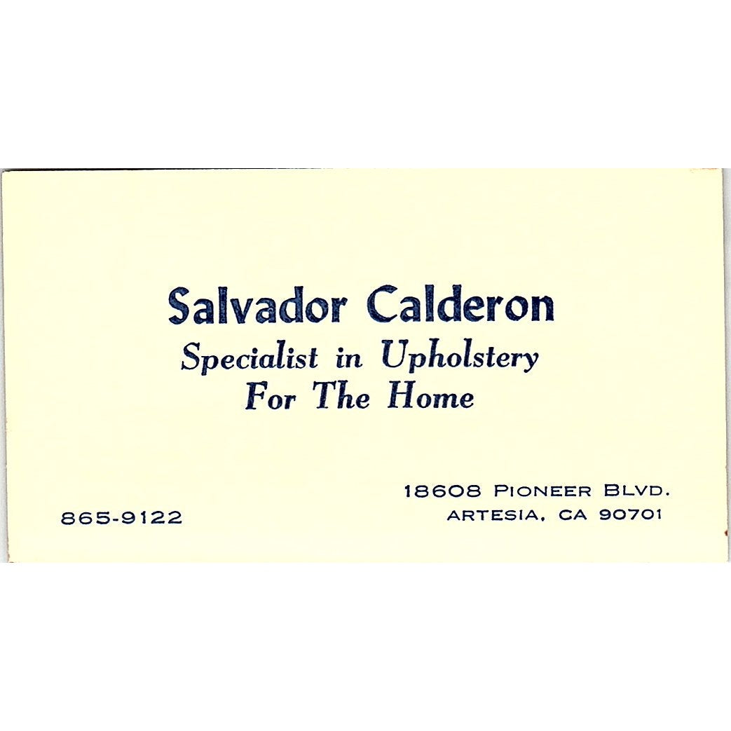 Salvador Calderon Specialist in Upholstery Artesia CA Business Card SF3-B6