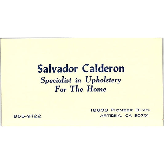 Salvador Calderon Specialist in Upholstery Artesia CA Business Card SF3-B6