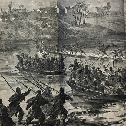 Volunteer Storming Party Crossing Rappahannock 1863 Civil War Engraving C61