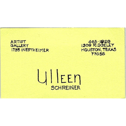 Ulleen Schreiner Artist Houston TX Vintage Business Card SE3-B12