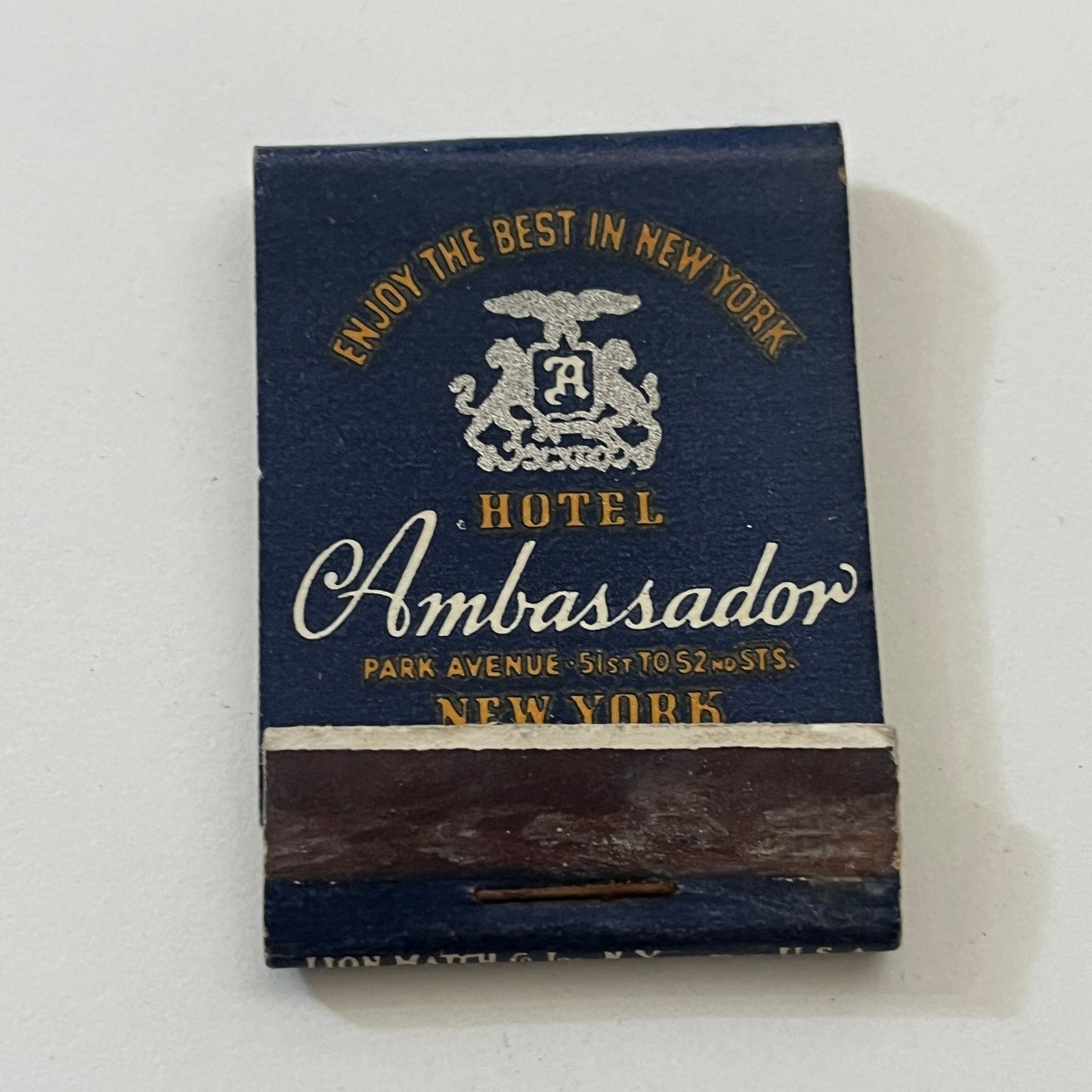 Hotel Ambassador Park Avenue New York Vintage Matchbook Cover TB6-MB1-2