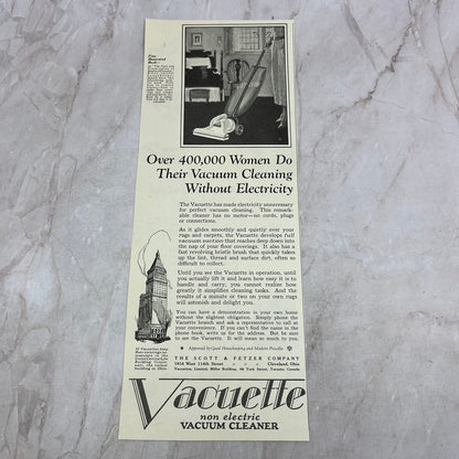Vacuette Non-Electric Vacuum Cleaner Cleveland OH 1924 Magazine Ad FL6-11
