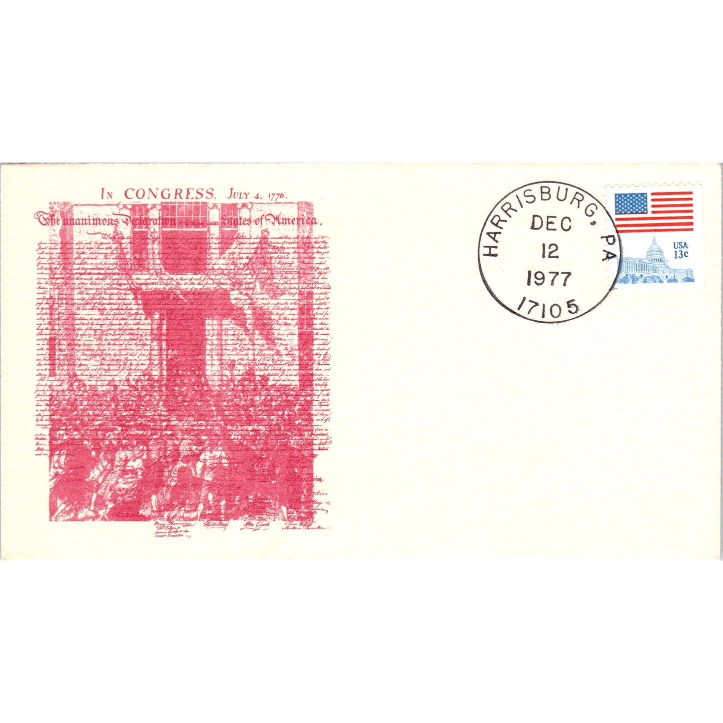1977 Declaration of Independence Harrisburg PA Postal Cover TI5-PC1-2