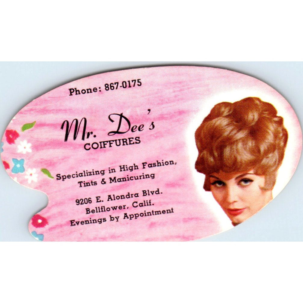 Mr. Dee's Coiffures Bellflower CA Vintage Business Card SD8-B10