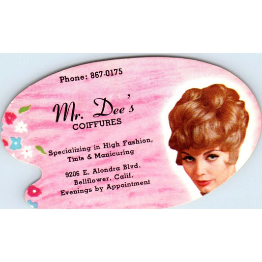 Mr. Dee's Coiffures Bellflower CA Vintage Business Card SD8-B10