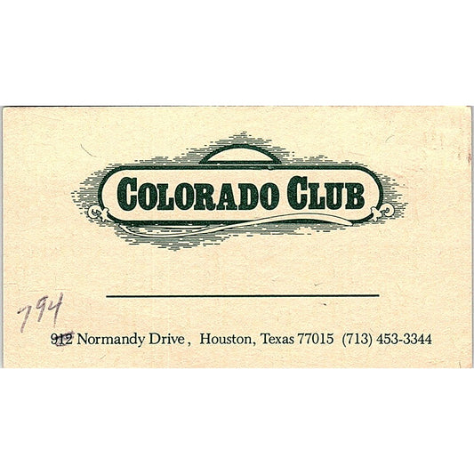 Colorado Club Normandy Drive Houston TX Vintage Business Card SE3-B15