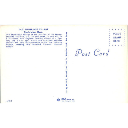 Old Sturbridge Village Sturbridge Mass Covered Bridge Postcard PB12